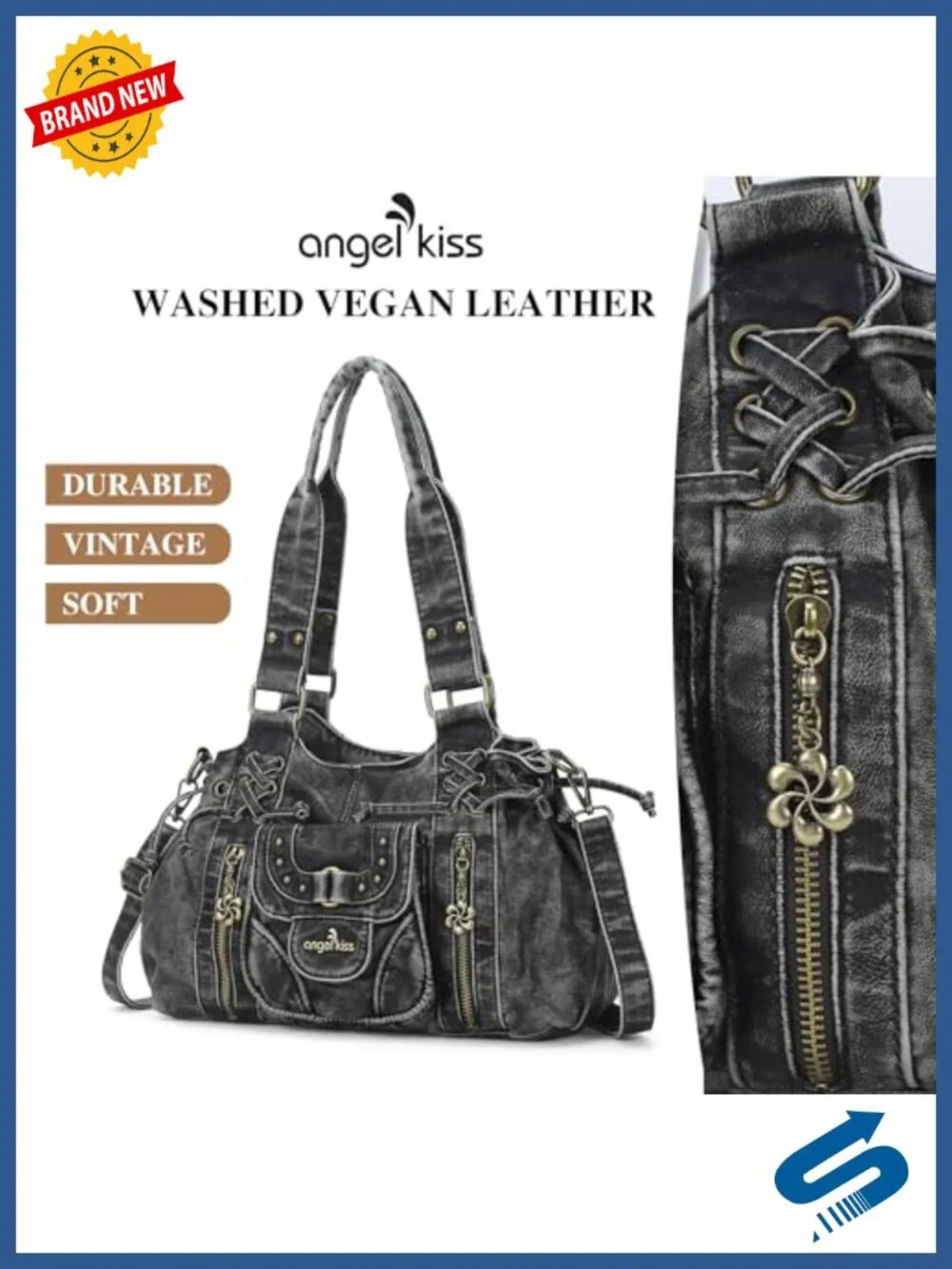 Retro Washed Leather Hobo Bag with Removable Strap - Roomy Small Handbag